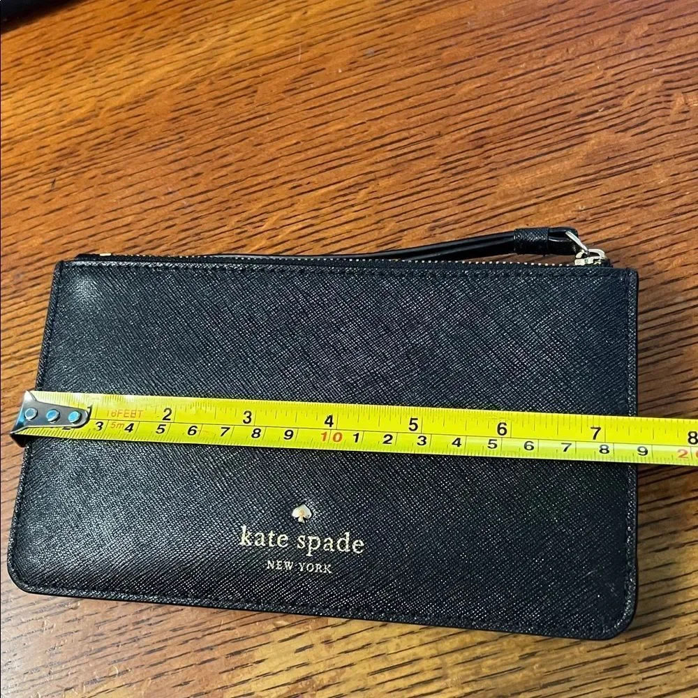 Kate Spade saffiano cross grain black leather wristlet wallet with gold tone